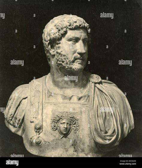 Ancient Marble Bust Statue Of Roman Emperor Hadrian Italy 1900s Stock