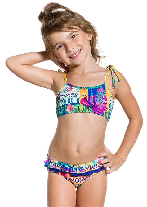 Ethnic Two Piece Swimsuit For Girls With Ruffle Praia Colorida Maryssil