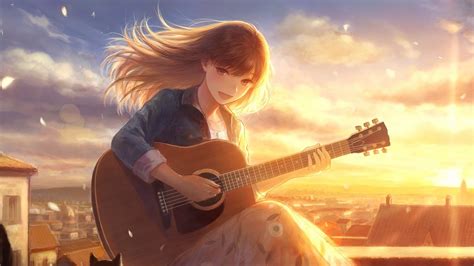 Anime Girl With Guitar Wallpaper For 1920x1080