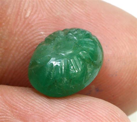 Zambian Emerald Carving Gemstone Green Emerald Oval Shape Etsy