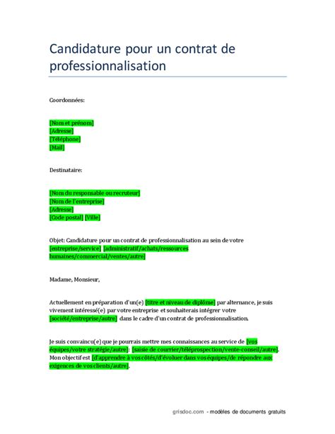 Lettre De Motivation Pour Un Contrat De Professionnalisation DOC PDF