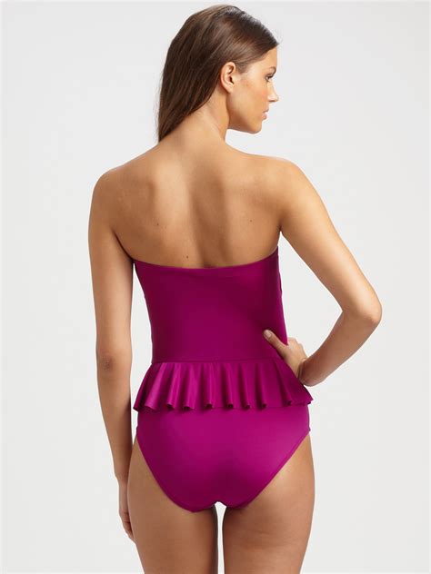 Badgley Mischka Onepiece Peplum Swimsuit In Purple Plum Lyst