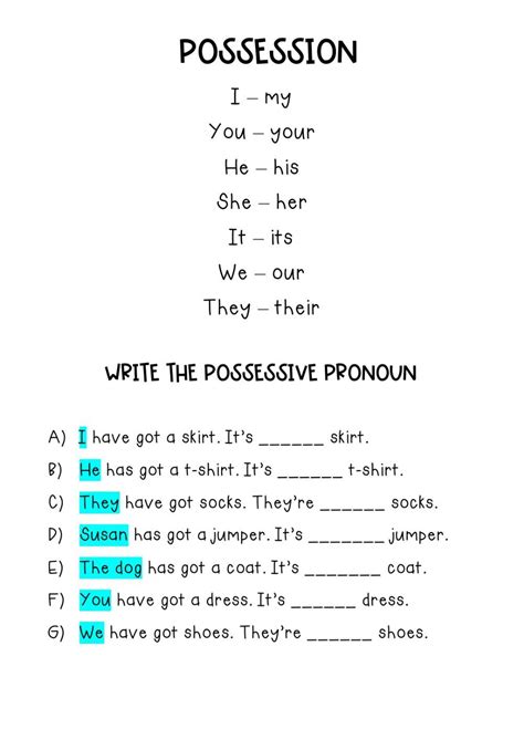 Possessive Pronouns Online Worksheet For Tercero De Primaria You Can Do The Exercises Online Or