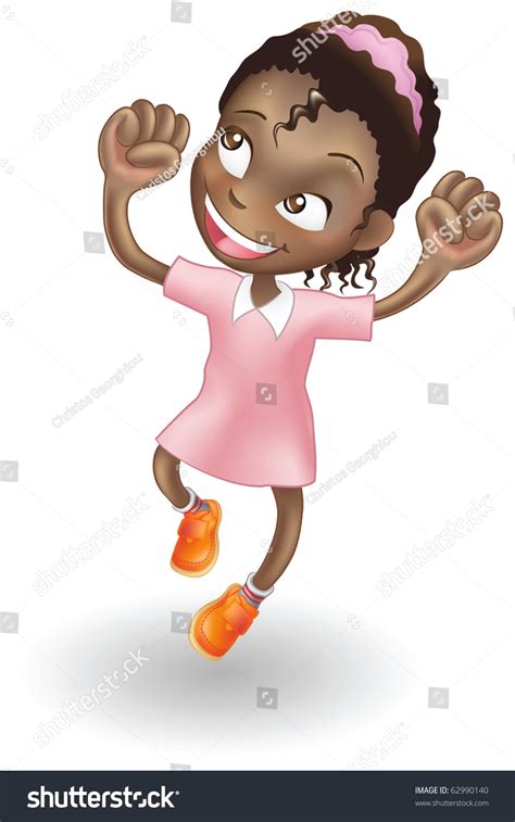 An Illustration Of A Young Black Girl Jumping For Joy 62990140