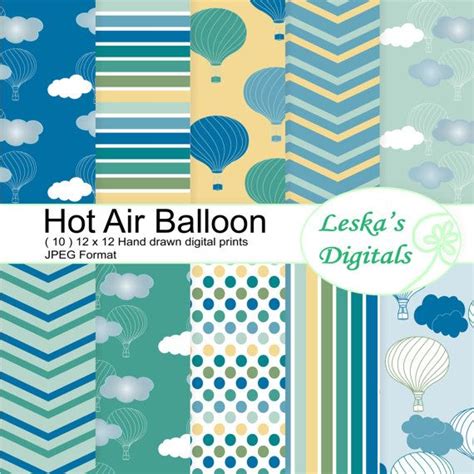 Hot Air Balloon Digital Papers Blue Green And By Digitalwork