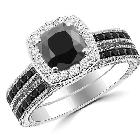Her fresh style and intriguing characteristics are mesmerizing a fresh twist on the classic engagement ring, our black diamond engagement ring collection is handcrafted in the united states and set with. 2.15ct Cushion Cut Black Diamond Halo Engagement Ring Set