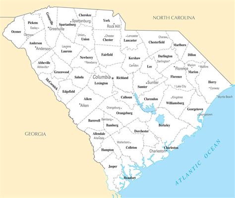 Map Of South Carolina Sc County Map With Selected Cities And Towns