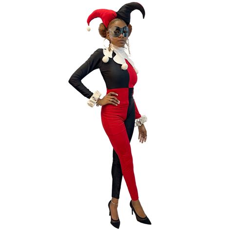 Dc Comic Harlequin Jester Adult Costume Jumpsuit W Jester Hat And Mas