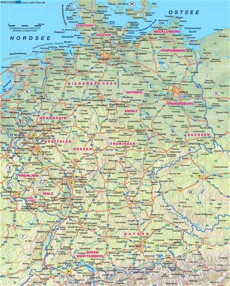 Karte Von Deutschland Physikalisch Übersichtskarte Regionen Der