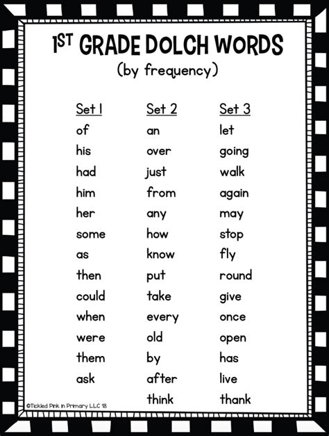 First Grade Dolch Word List
