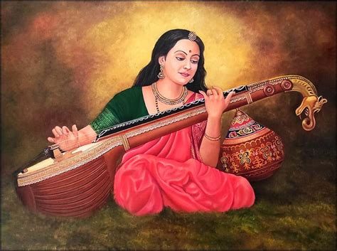 Beautiful Indian Lady With Veena Traditional Indian Art Painting By