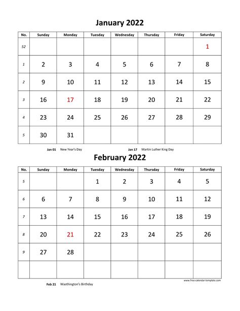 Monthly Calendar 2022 2 Months Per Page Vertical Free Calendar