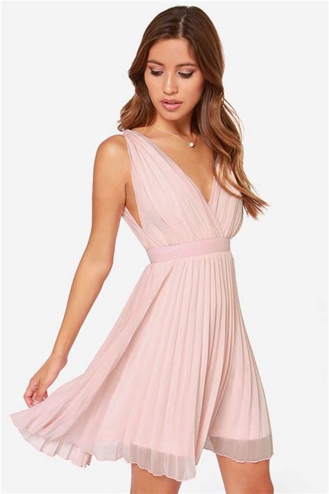 Lulus Exclusive Lady Artemis Pleated Peach Dress Peach Dress Short