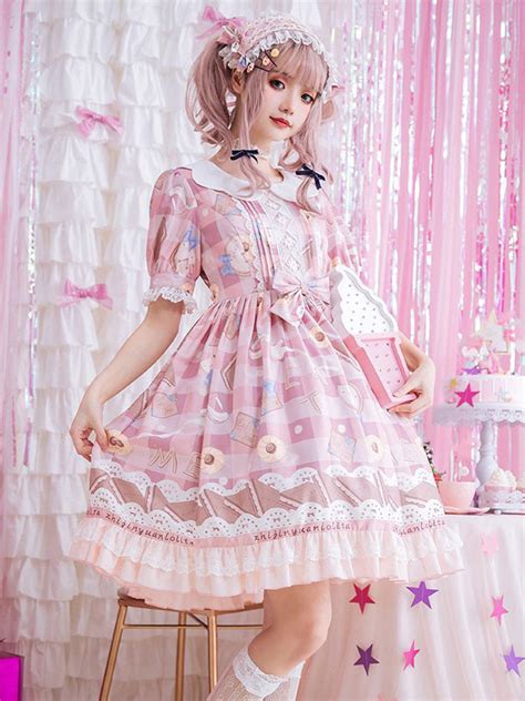 Sweet Lolita Op Dress Milk Sweetheart Printed Lace Bows Short Sleeves