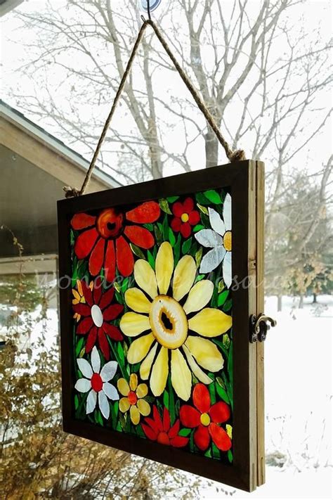 Stained Glass Mosaic Garden Of Sunrise Colored Gemstone Etsy Mosaic Flowers Stained Glass