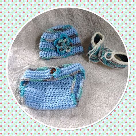 Blue Infant Outfit Diaper Cover Crochet Beanie Hat Newborn Etsy