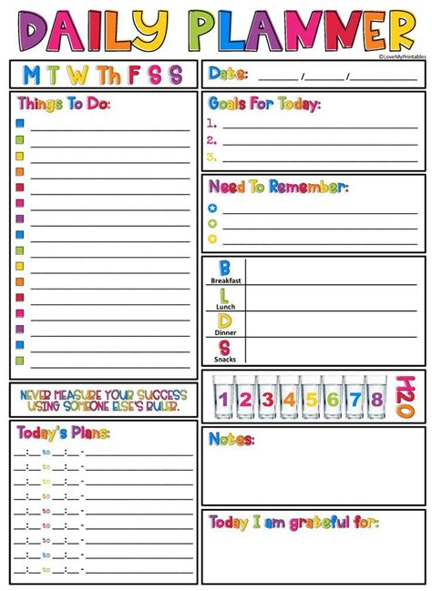 Daily Planner Template Rainbow Colors Theme Bright Colorful Fun