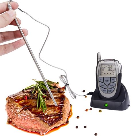 Remote Wireless Bbq Meat Cooking Thermometer Probe Alarm Timer For