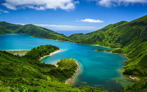 Download Wallpapers Lagoa Do Fogo 4k Lagoon Of Fire Summer Crater
