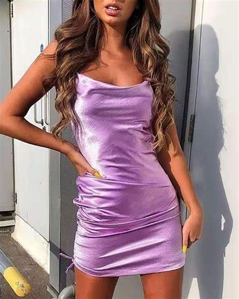 Lilac Purple Satin Dress In 2020 Short Dresses Tight Purple Short Dress Purple Homecoming