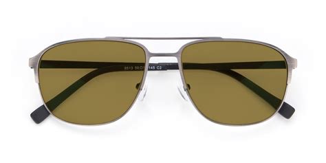 Gold Classic Metal Rectangle Polarized Sunglasses With Brown Sunwear Lenses 9469