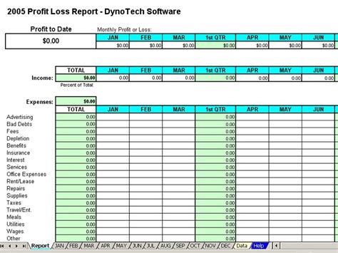 Profit Loss Report Spreadsheet Main Window Dynotech Software Award