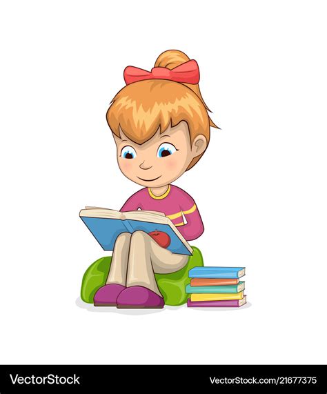 Girl Sitting And Reading Books Royalty Free Vector Image