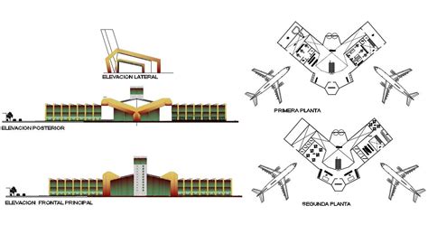 Airport Terminal Elevation And Plan With Dwg File Cadbull