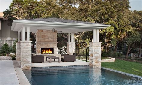 Simple Pool House With Outdoor Fireplace With New Ideas Home