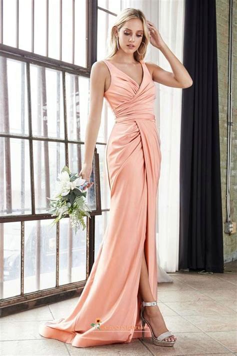 Sexy Slit Nude Pink Bridesmaid Dress Shopperboard