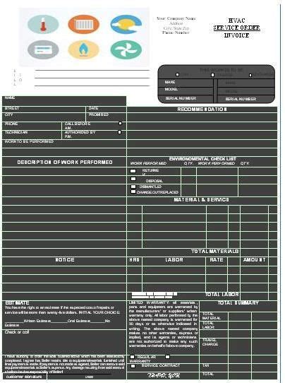 Sometimes your clients fill out work orders before you complete the service. HVAC Invoice Templates Printable Free | HVAC Invoice Templates | Pinterest | Templates printable ...
