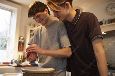 Teenage Boys Cooking In Kitchen Stock Image F0345285 Science
