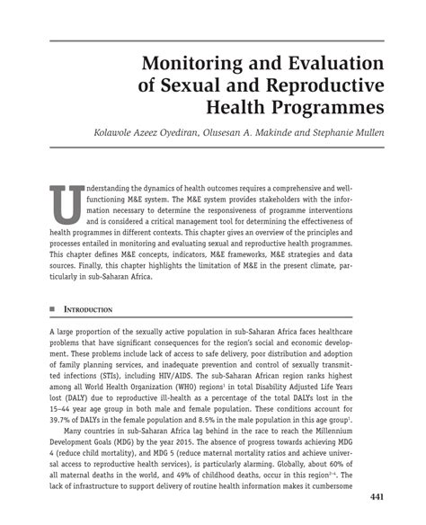 Pdf Monitoring And Evaluation Of Sexual And Reproductive Health