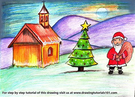 Step By Step How To Draw Chirstmas Scenery