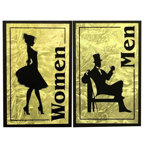 Vintage Restroom Sign Faux Gold Leaf Men And Women