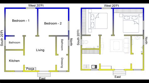 2bhk 20 X 20 House Plan East Face House Plan 400sqft House