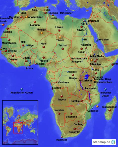Jeden tag werden tausende neue, hochwertige bilder hinzugefügt. StepMap - Afrika Karte - Landkarte für Afrika
