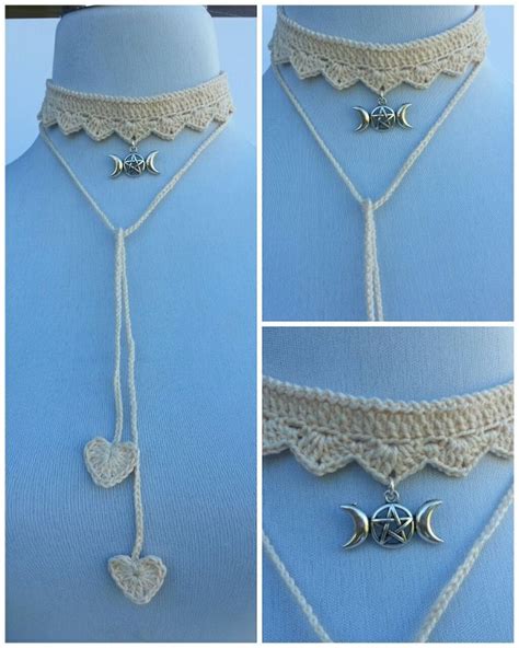 Items Similar To Crochet Ribbon Choker Necklace With Silver Heart Charm