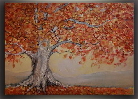 Red Oak Tree Painting Nature Fall Painting Landscape Etsy