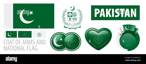 Vector Set Of The Coat Of Arms And National Flag Of Pakistan Stock