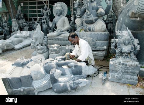 A Sculptor Making Sculptures At Mahabalipuram Tamil Nadu India No