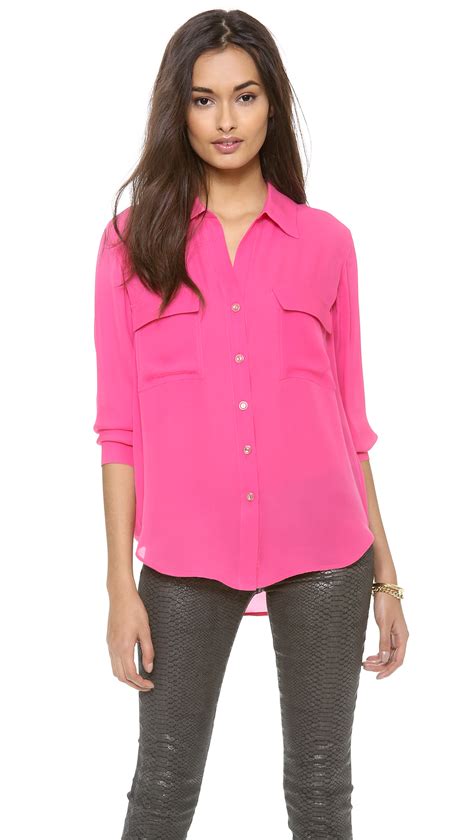 Lagence Long Sleeve Two Pocket Blouse In Hot Pink Pink Lyst