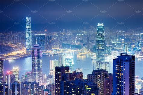 Victoria Peak At Night Hong Kong Stock Photo Containing Landscape And