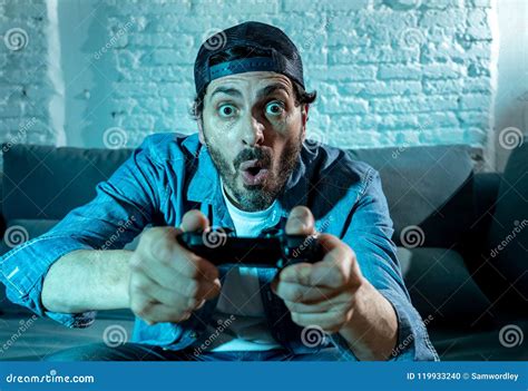 Close Up Of Nerd Video Gamer Addicted Man Stock Photo Image Of