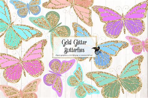 Gold Glitter Butterflies Clipart Illustrations ~ Creative Market