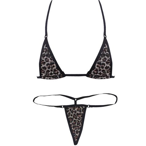 msemis women s sexy extreme micro bikini lingerie set leopard swimsuit two piece with mini g