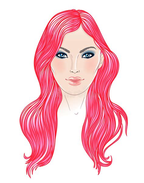 Young Caucasian Woman With Long Hair Fashion Vector Illustration Stock