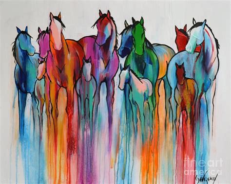 Rainbow Horses Painting By Cher Devereaux Artpainting Abstract Horse