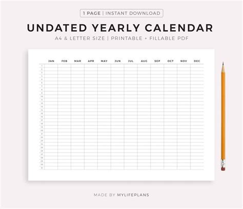 Undated Year Calendar Printable And Fillable Year At A Glance 1623507