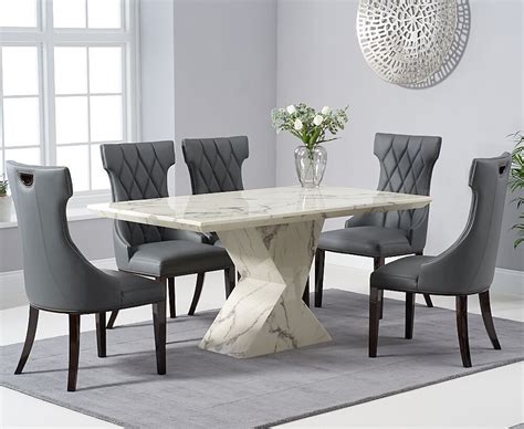 White Grey Flecked Marble Dining Table And 6 Chairs Homegenies